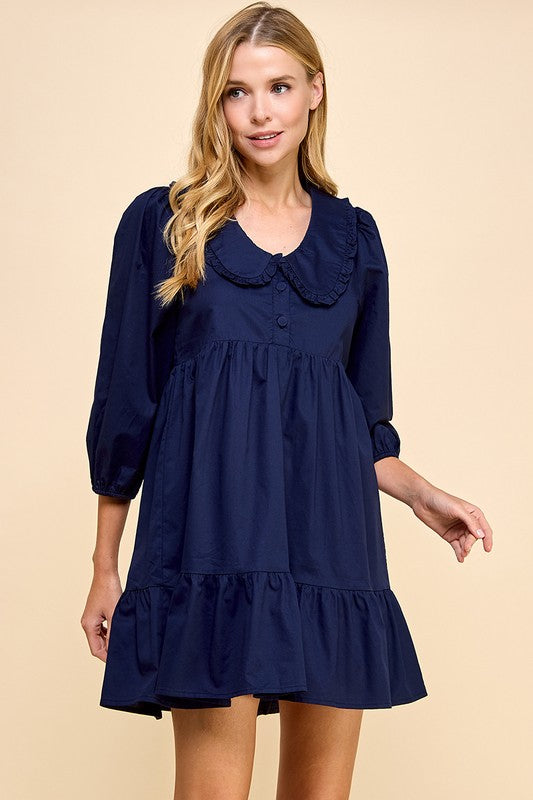 Navy Peter Pan Collar Long Sleeve Dress