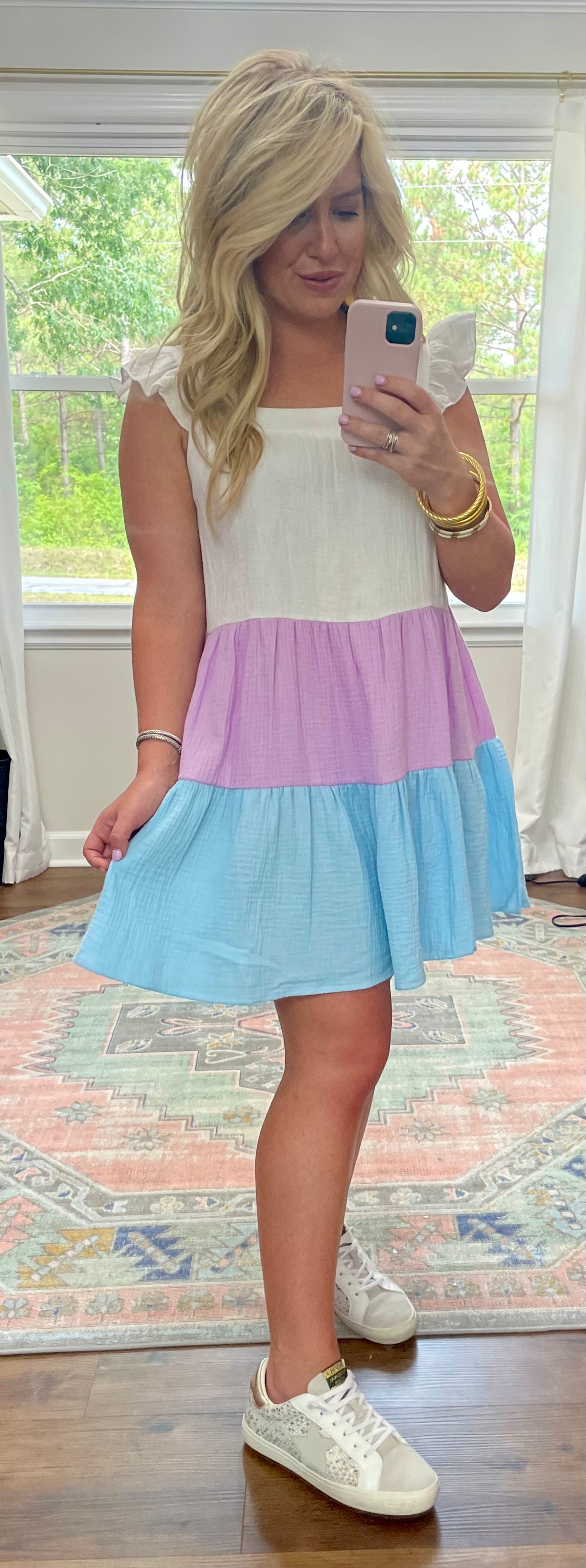 Gauzy cotton color block dress