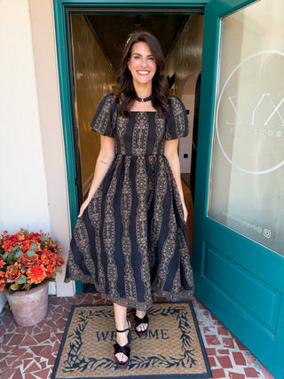 Black Printed Woven Midi Dress