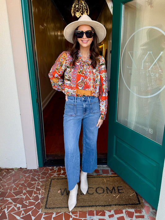 Orange Floral Tie Tassel Top