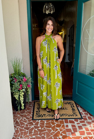 Palm Tree Halter Neck Maxi Dress