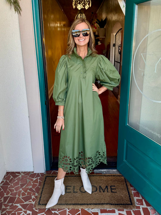 Green Embroidered Detail Maxi Dress