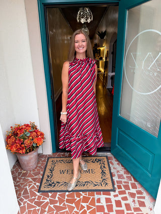 Ruffle Tie Neck Sleeveless Midi Dress