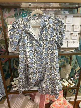 Floral Print Puff Sleeve Button Front Dress