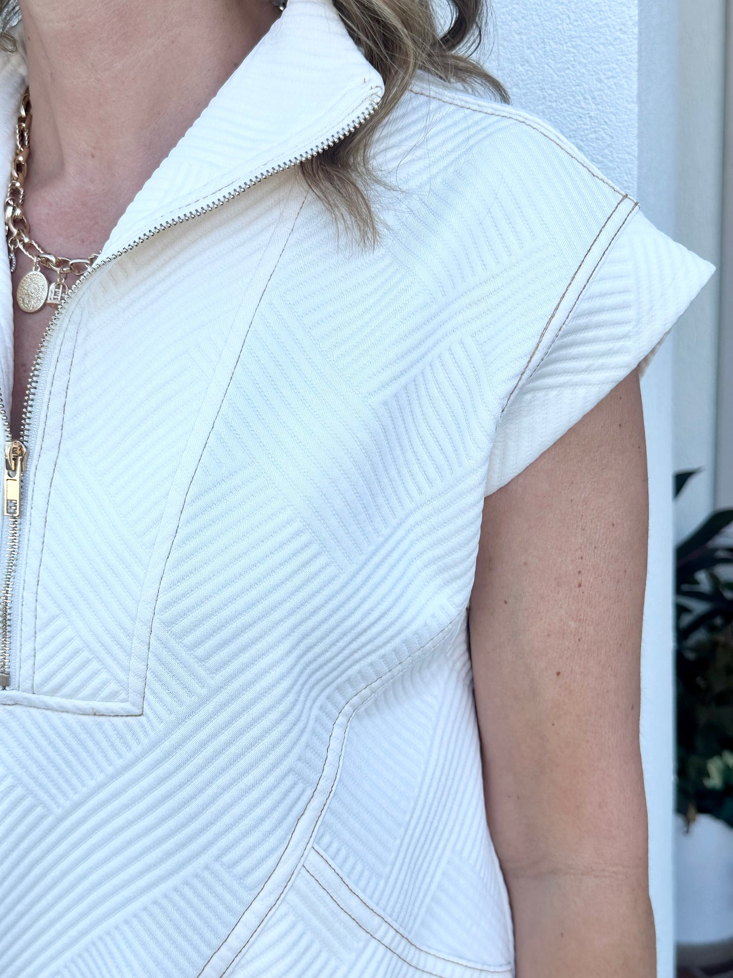 Textured Zip Cream Dress