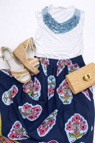 Navy Floral Midi Skirt