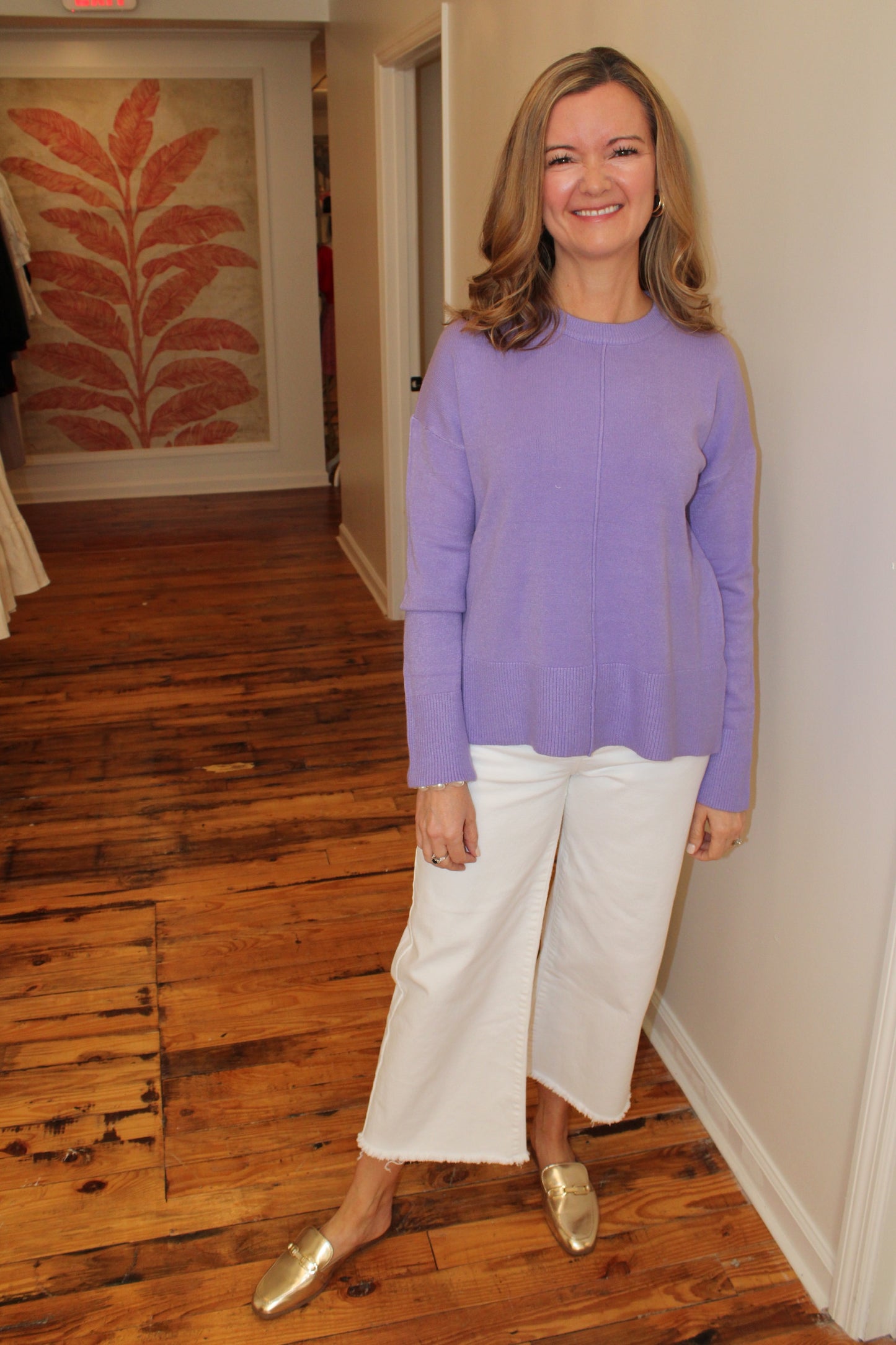 Lavender Round Neck Basic Sweater