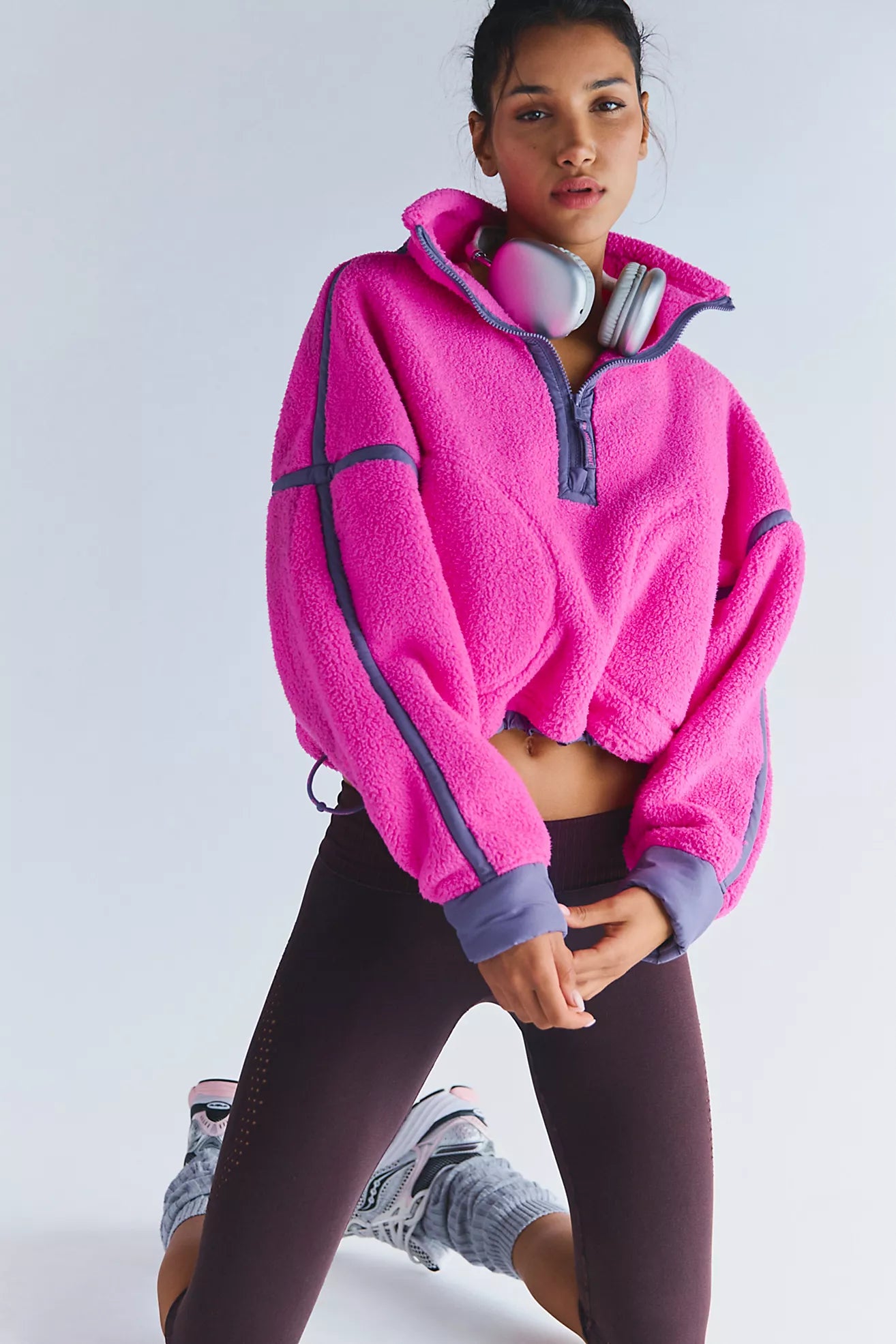 Fuschia Flirt Mountain High Half Zip Fleece-Free People Movement