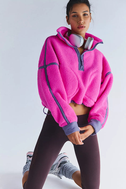 Fuschia Flirt Mountain High Half Zip Fleece-Free People Movement