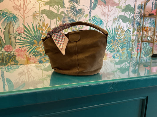 Olive Suede Bucket Bag - Small
