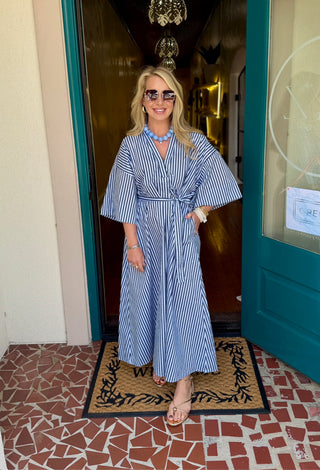 Belted Relaxed Stripe Midi Dress