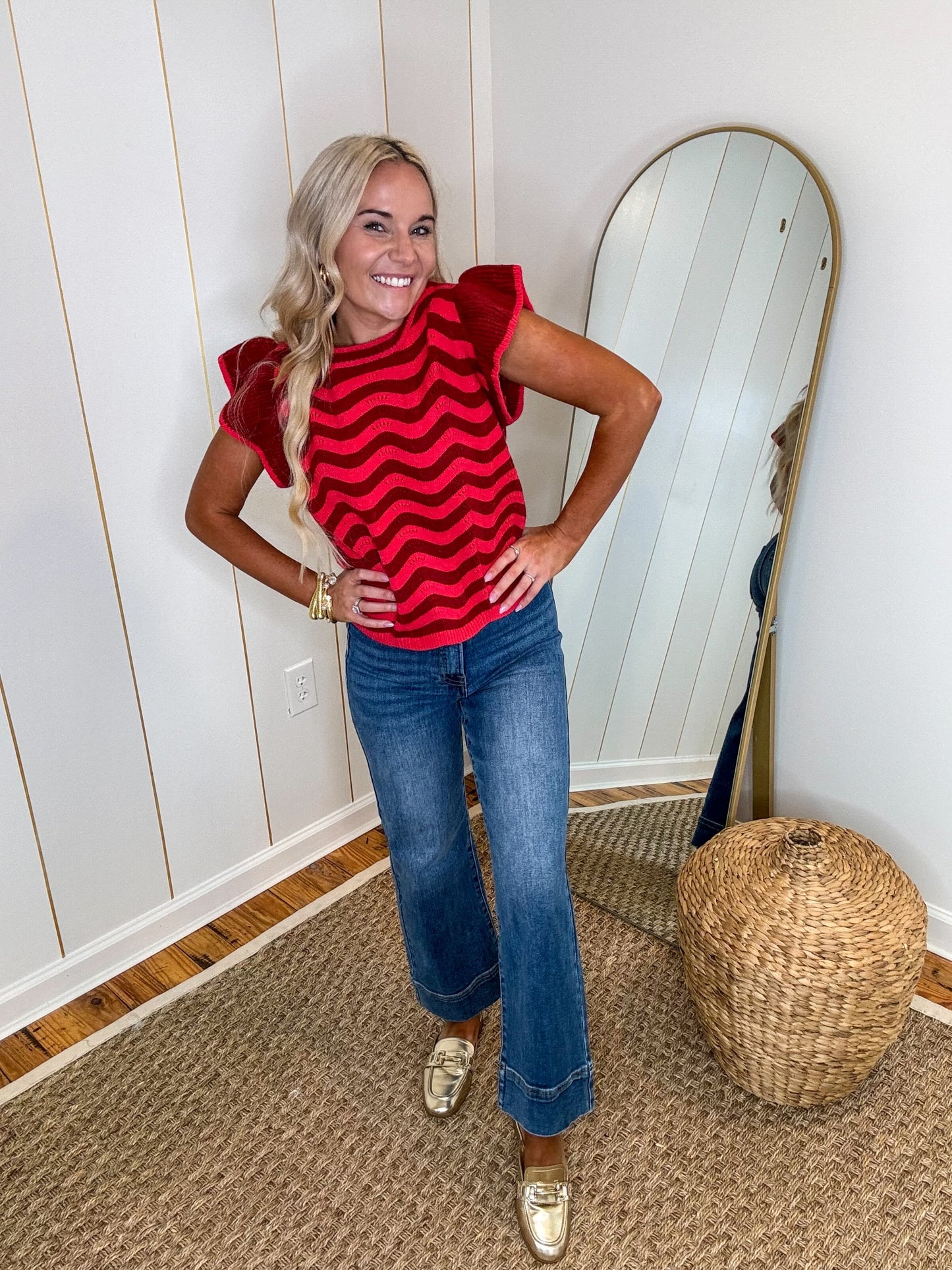 Wavy Stripes Flutter Sleeve Top