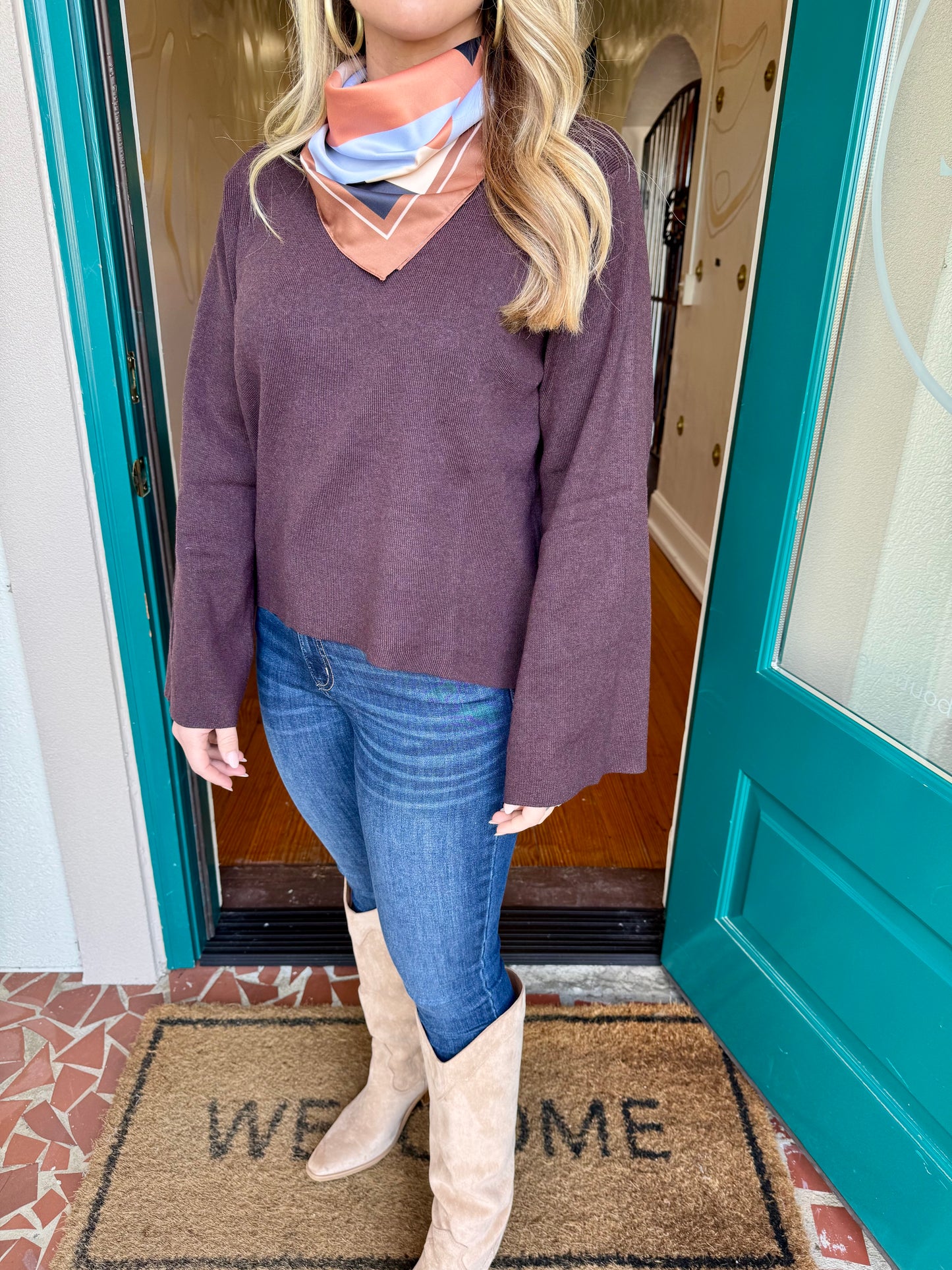 Espresso Mock Necked Long Sleeve Sweater