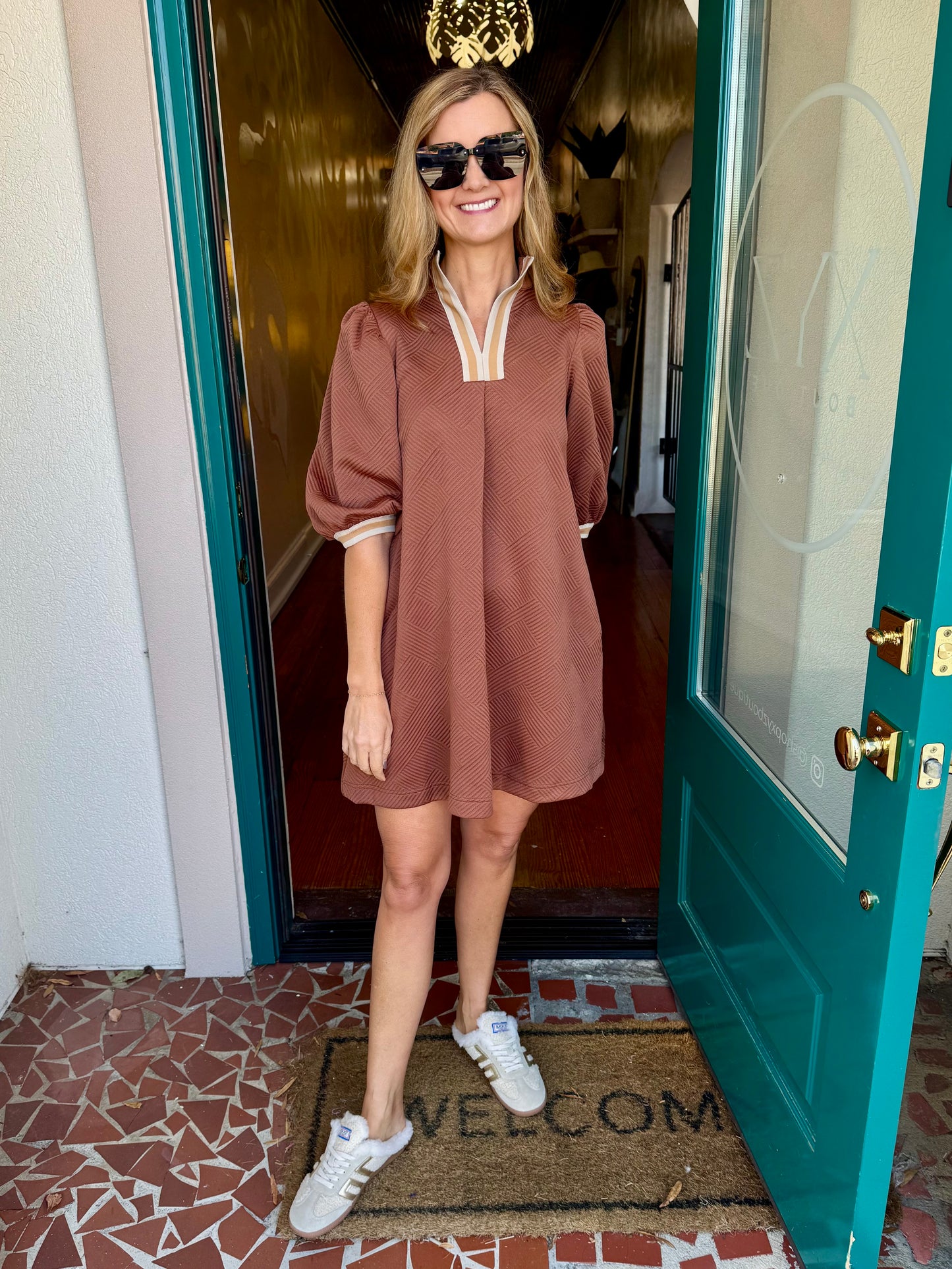 High Neck Stripe Detail Dress