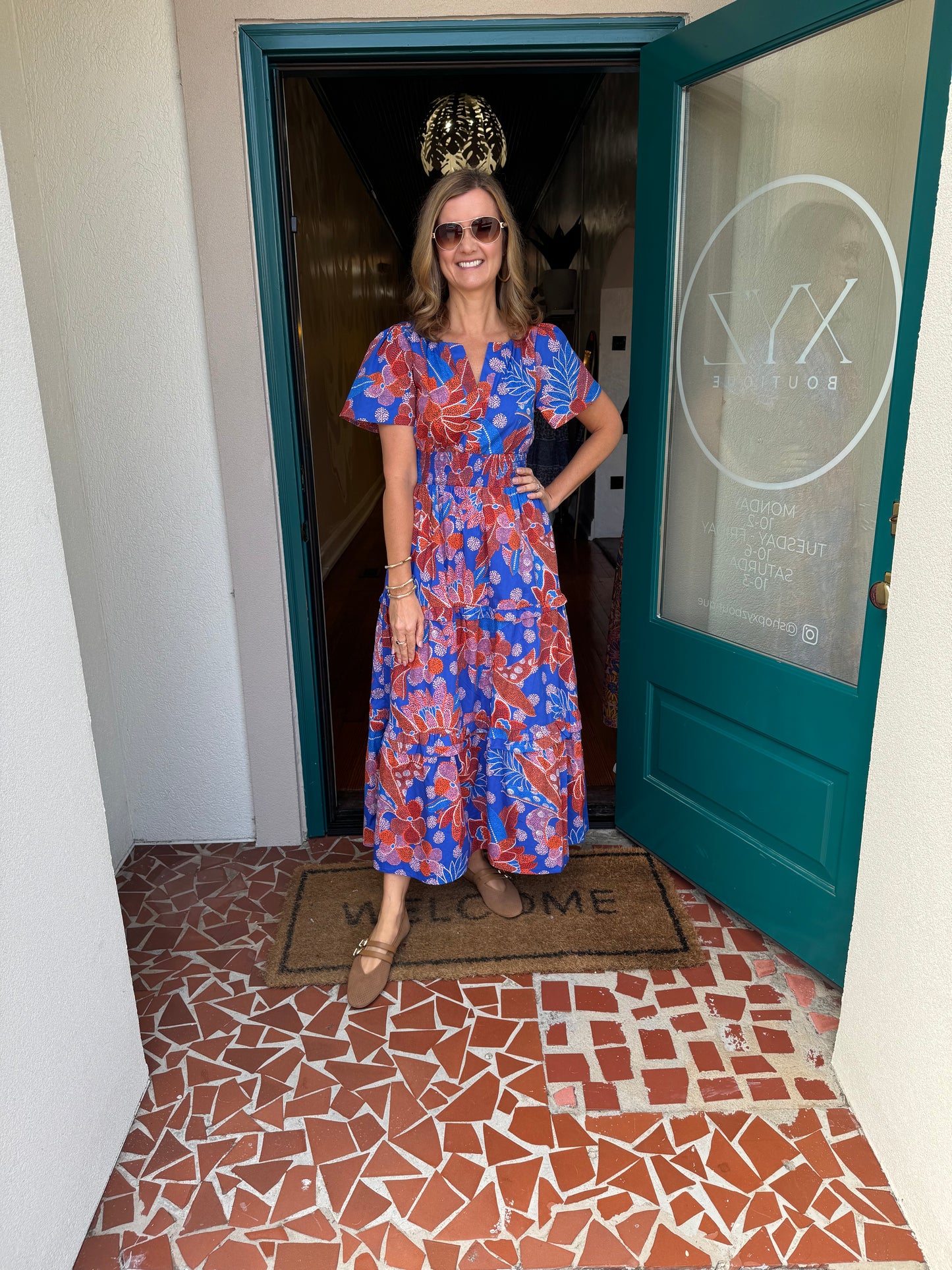 Amazonia Blue Floral Palmer Poplin Maxi Dress