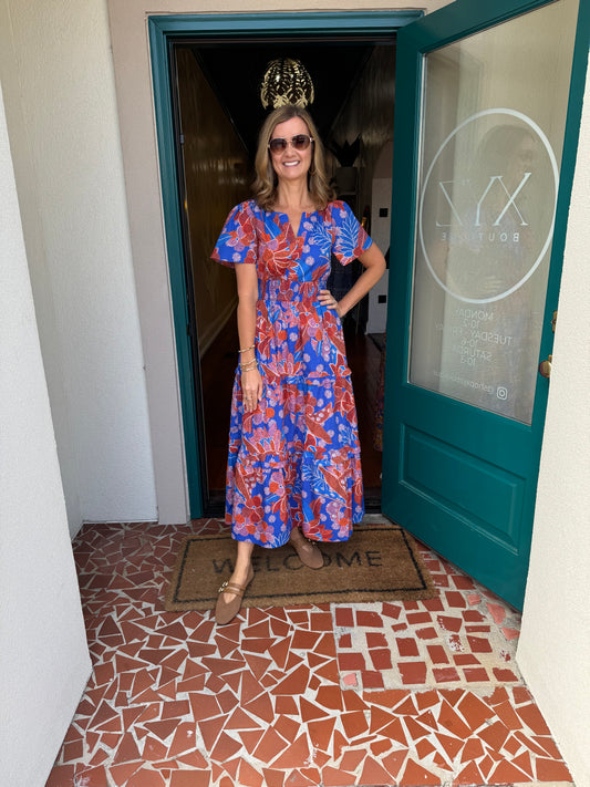 Amazonia Blue Floral Palmer Poplin Maxi Dress
