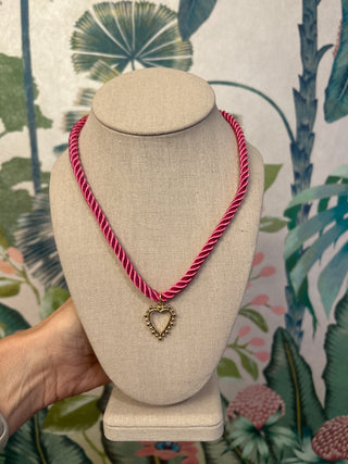 Pink Cord Heart Pendant Necklace