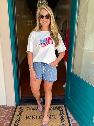 USA Flag Graphic Embossed Tee