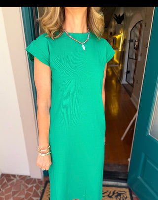 Crew Neck Short Sleeve Midi Dress-Saturday Steal