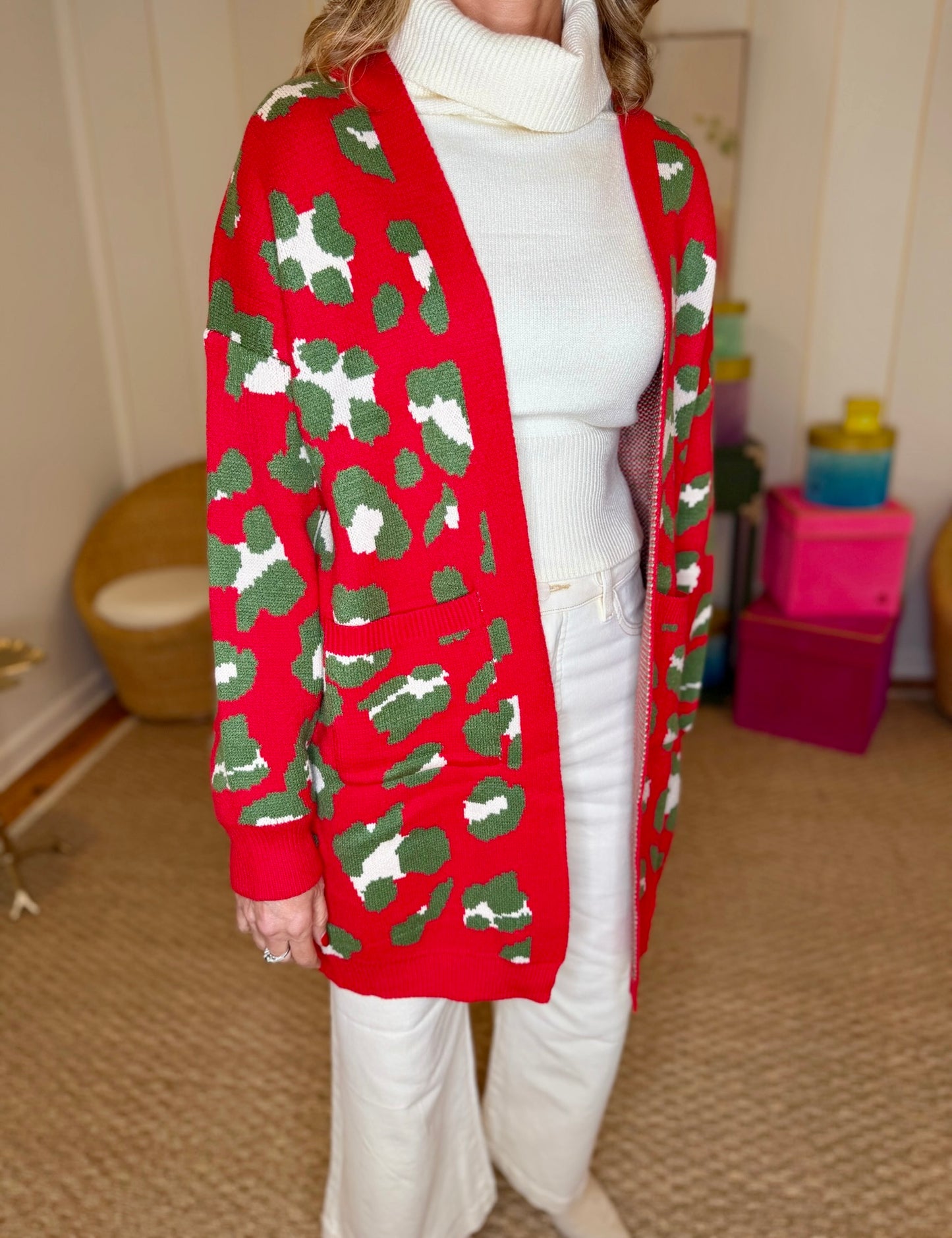 Red and Green Leopard Cardigan