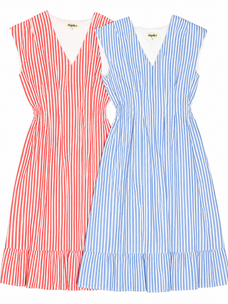 Pleated Back Smocked Waist Stripe Woven Maxi Dress