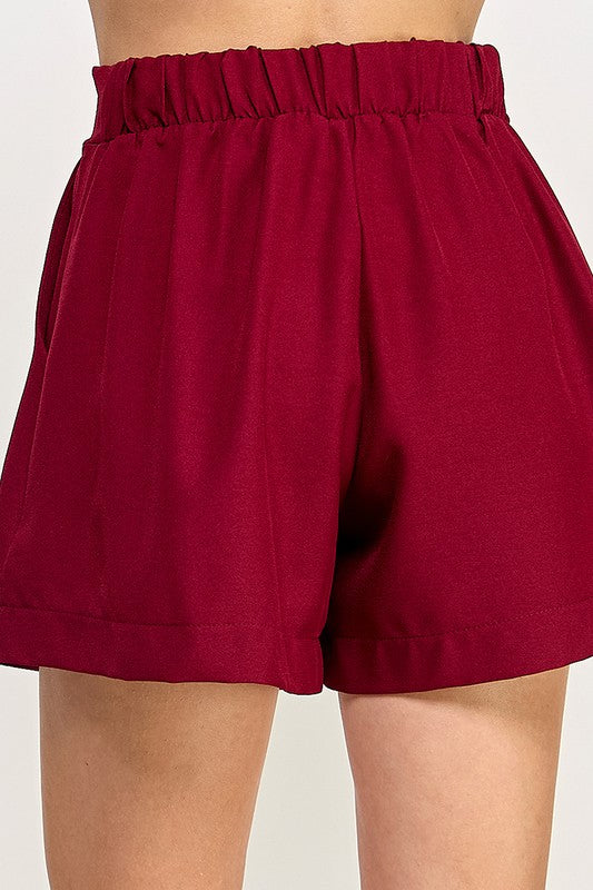 Burgundy Short Sleeve Shorts Set Separates