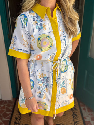 Yellow Trim Printed Dress