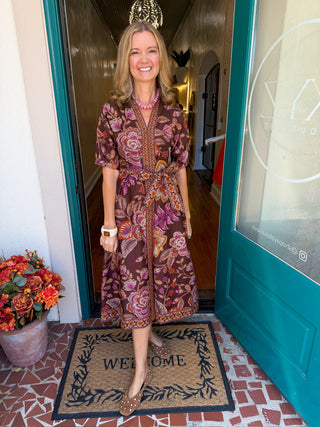 Floral Tie Waist Midi Dress