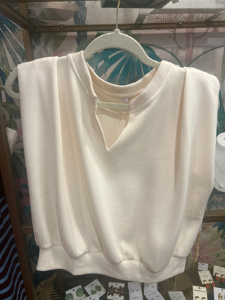 Ivory -Neck Ruched Shoulder Knit Top