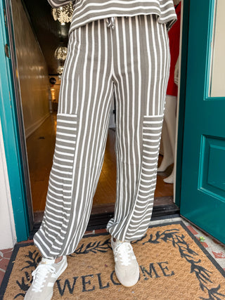 Striped Elastic Waist Jogger Pants