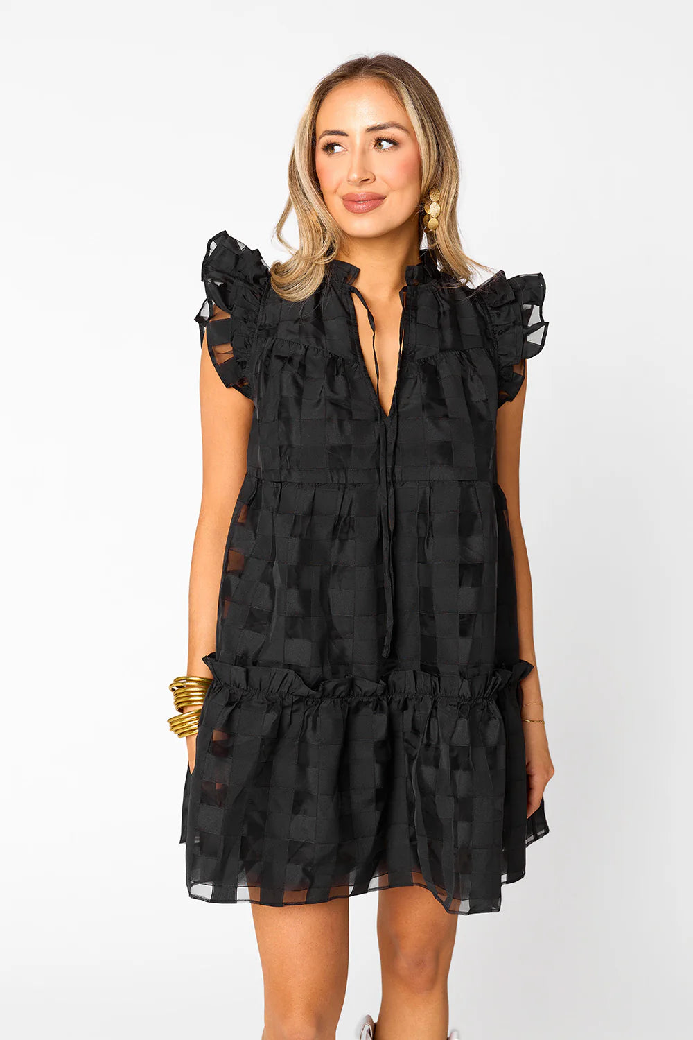 Aubrey Ruffle Shoulder Dress-Buddy Love