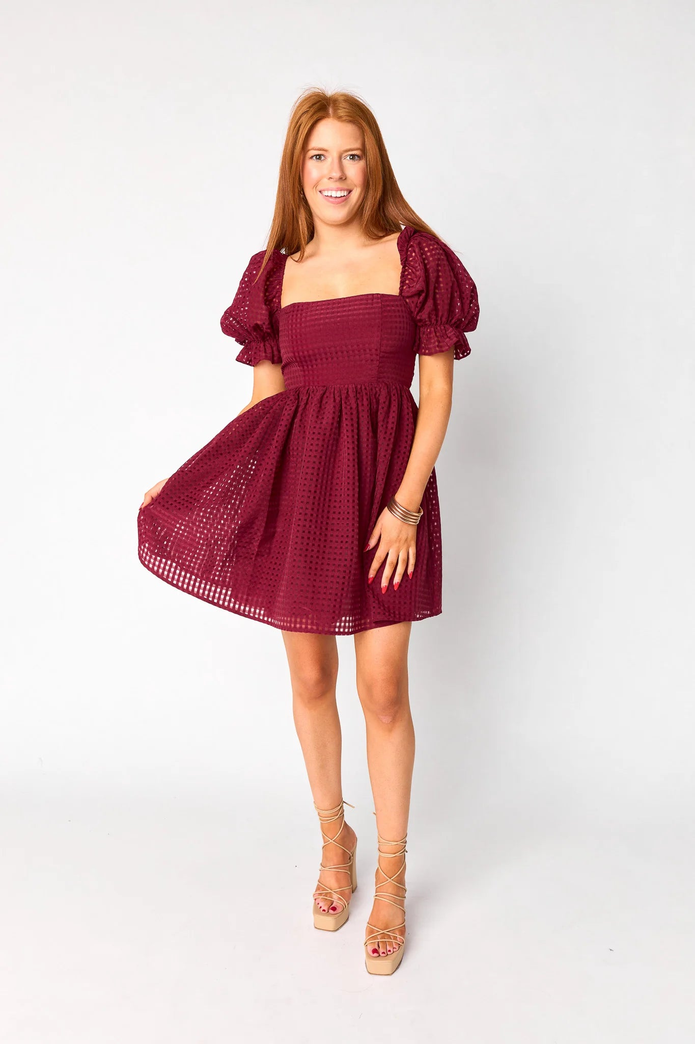 Maroon Faye Babydoll Mini Dress