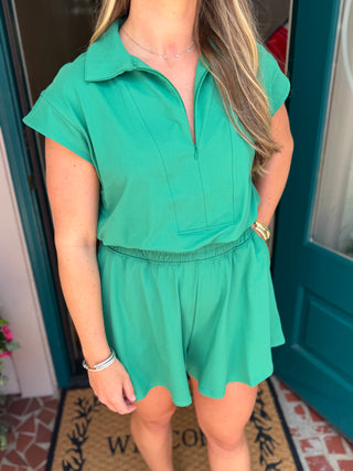 Butter Short Sleeve Quarter Zip Romper
