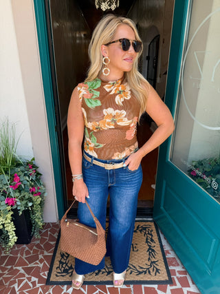 Flower Printed Mesh Top