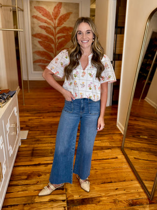 Diane Floral Hilda Split Neck Top