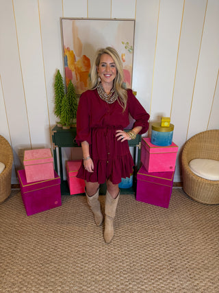 Sangria Sold Ruffle Shirt Dress