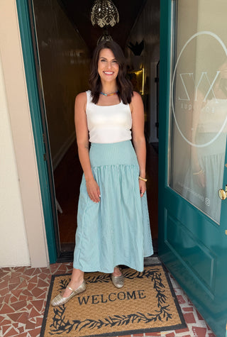 Green Stripe Midi Skirt