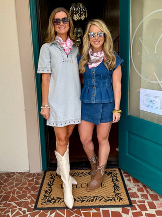 Grommet Detail Denim Dress