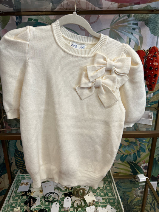 Short Sleeve Bow Detail Sweater