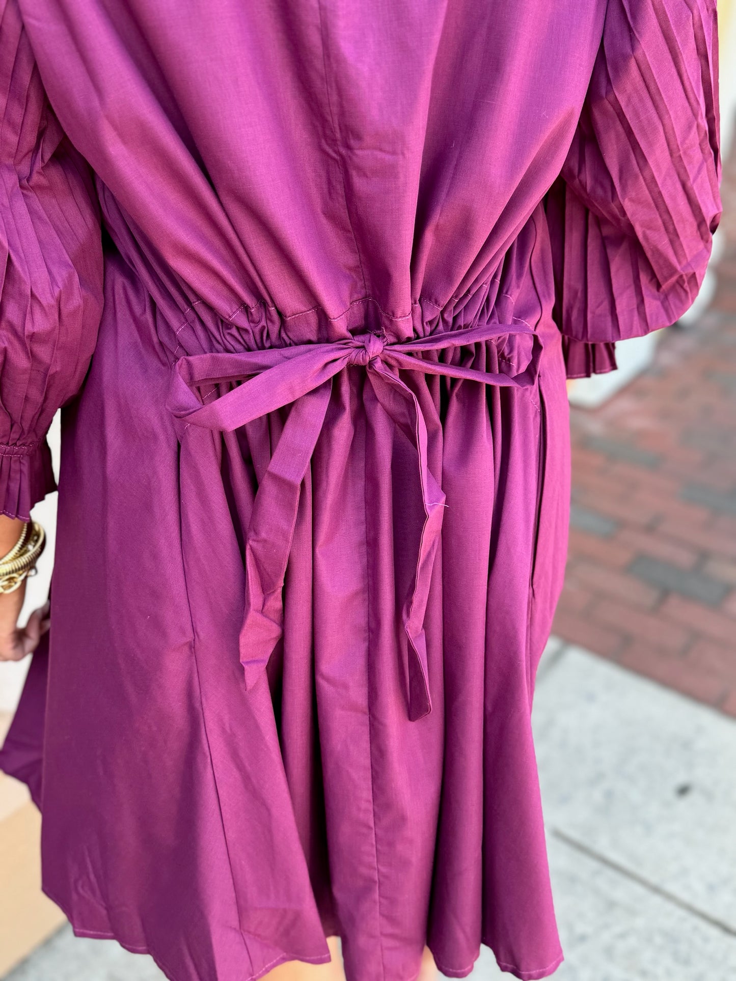 Plum Half Sleeve Button Detail Dress