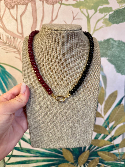 Game Day Candy Bead Necklace w Carabiner - Cherry Laurel Design