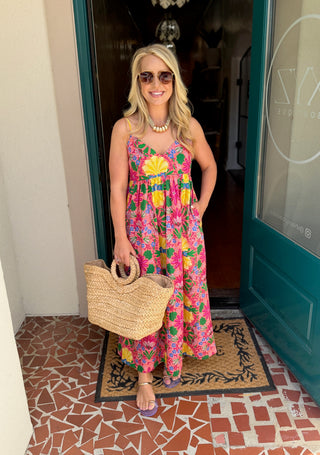 Spaghetti Strap Pink Floral Maxi Dress