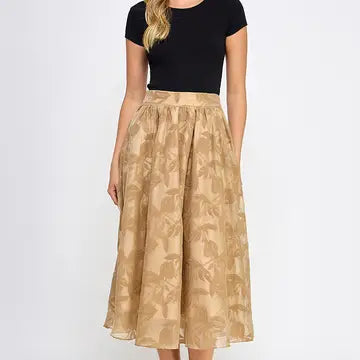 Velvet Texture Organza Midi Skirt