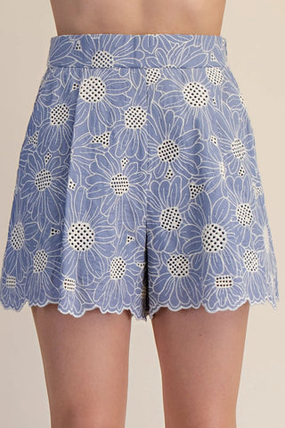 Blue Floral Eyelet Shorts