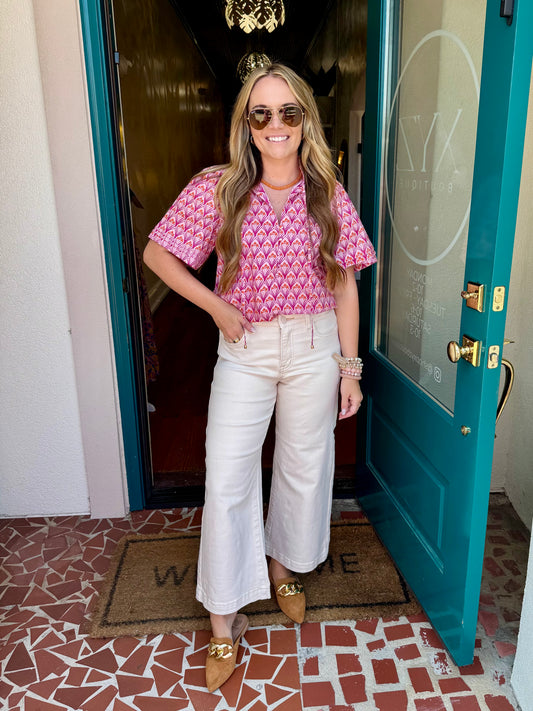 Geometric Print Short Sleeve Top