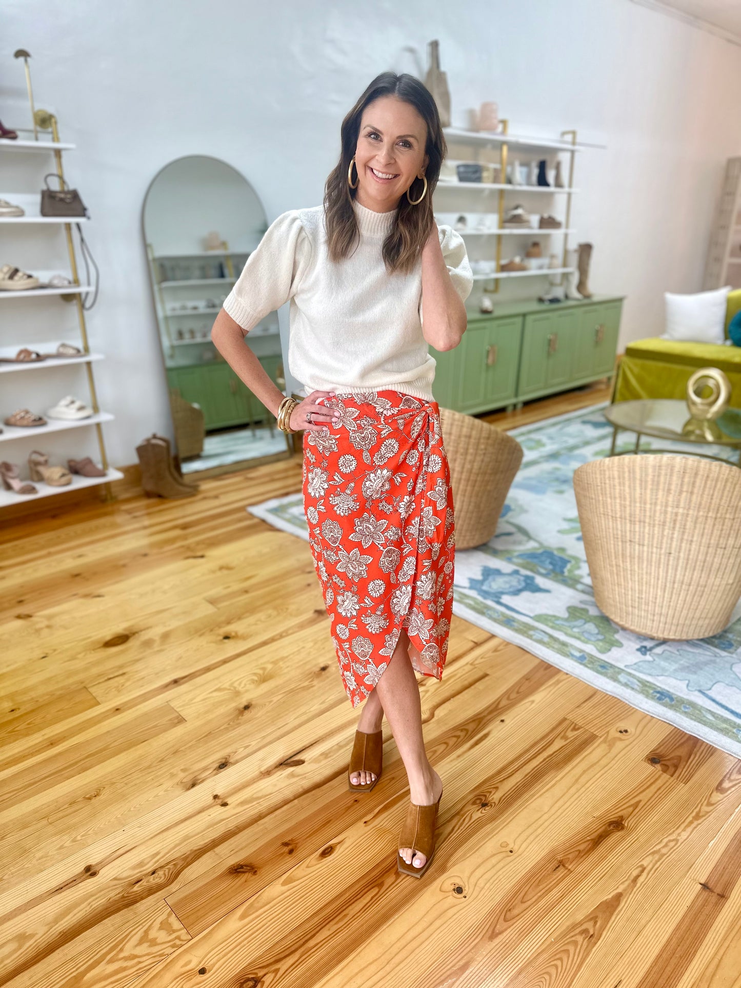 Rust Floral Wrap Skirt