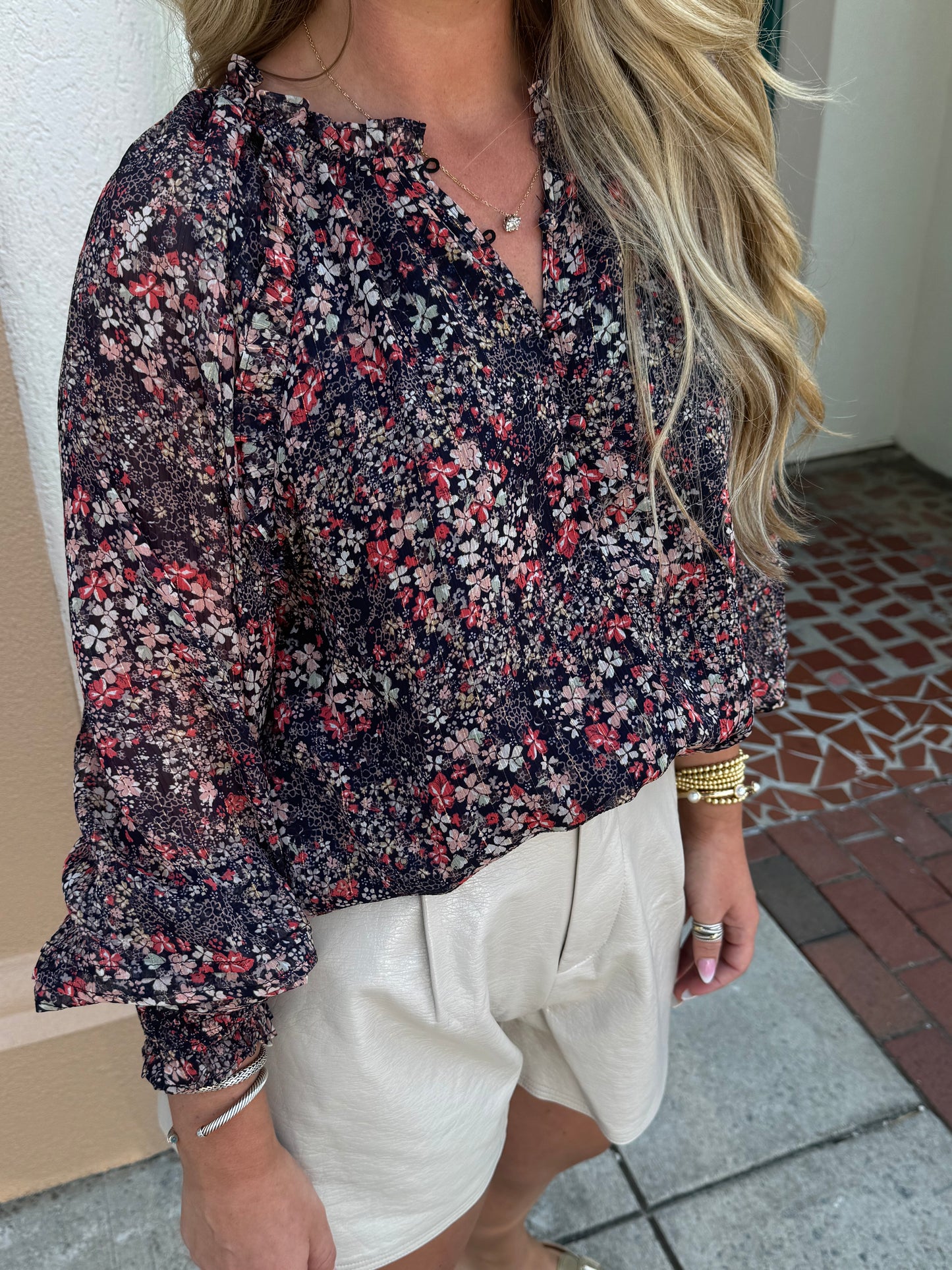 Haddie Floral Frill Neck Top-Buddy Love