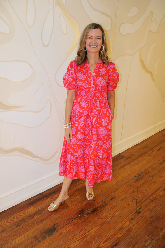 Aria Floral Beth Button Down Midi Dress