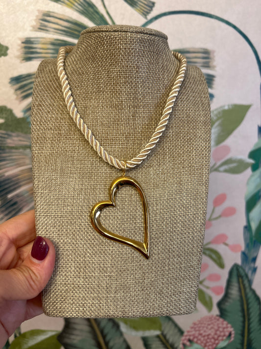 Cream Cord Heart Pendant  Necklace