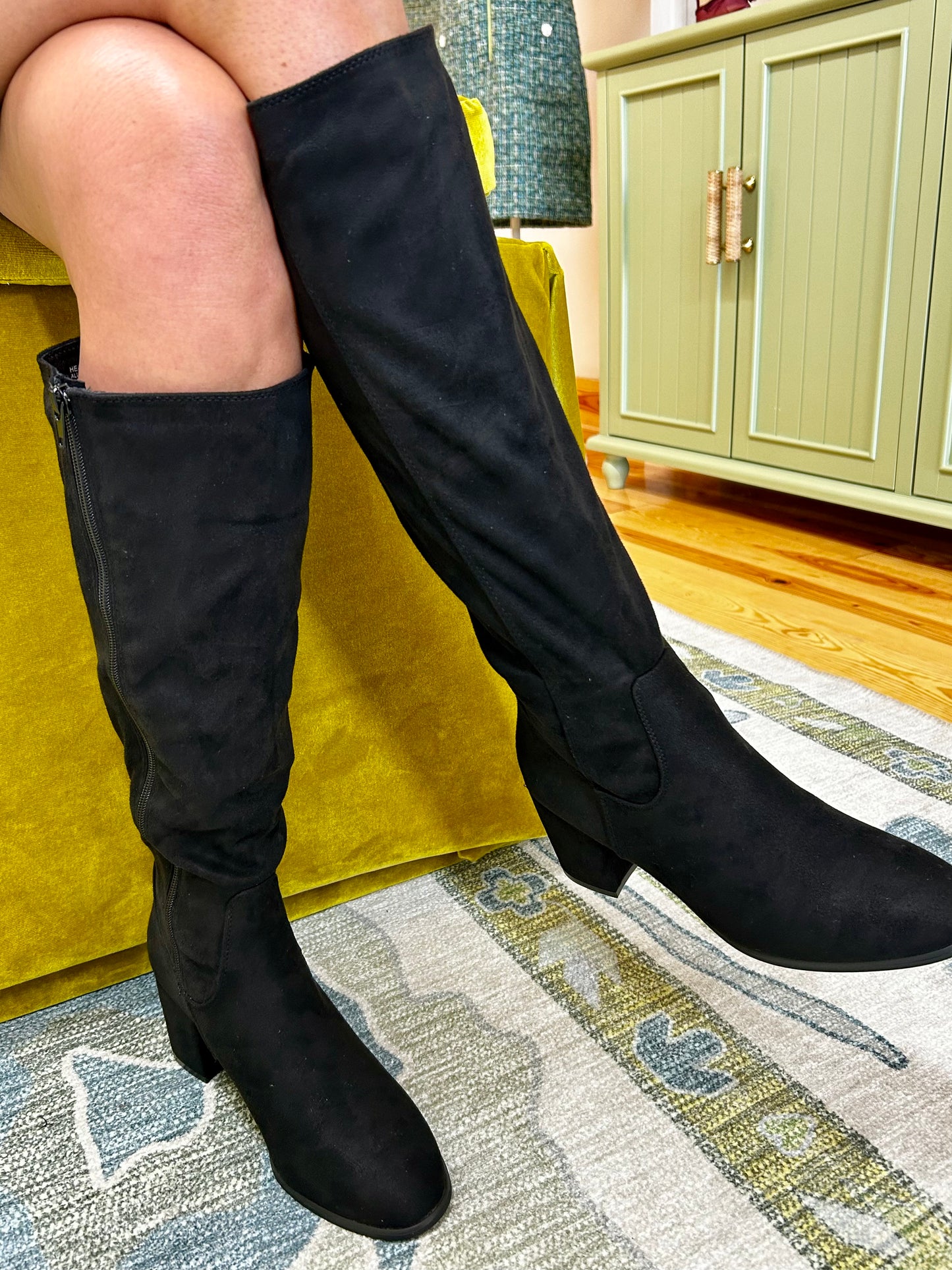 Heartbeat Black Block Heel Knee High Boots